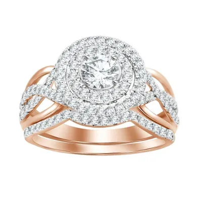 LADIES BRIDAL RING SET CT ROUND/PRINCESS DIAMOND 14K ROSE GOLD
