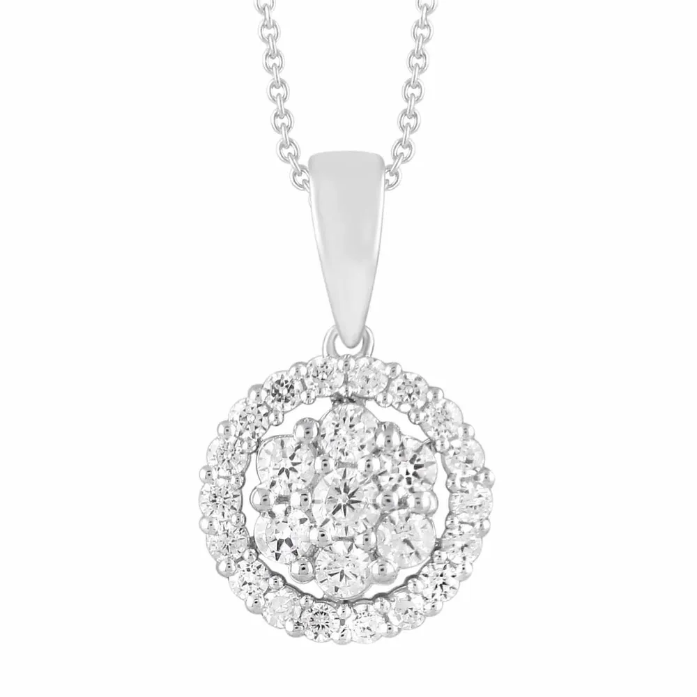 LADIES PENDANT 1/2 ROUND DIAMOND 10K WHITE GOLD