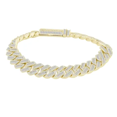 MEN’S BRACELET 7 1/3 CT ROUND/BAGUETTE DIAMOND 10K YELLOW GOLD