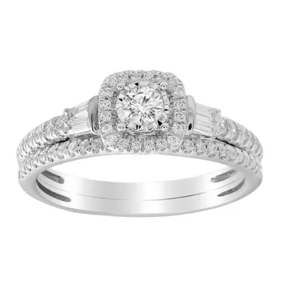 LADIES BRIDAL RING SET / CT ROUND/BAGUETTE DIAMOND 10K GOLD