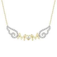 LADIES NECKLACE WITH CHAIN 1/10 CT ROUND DIAMOND 10K YELLOW GOLD