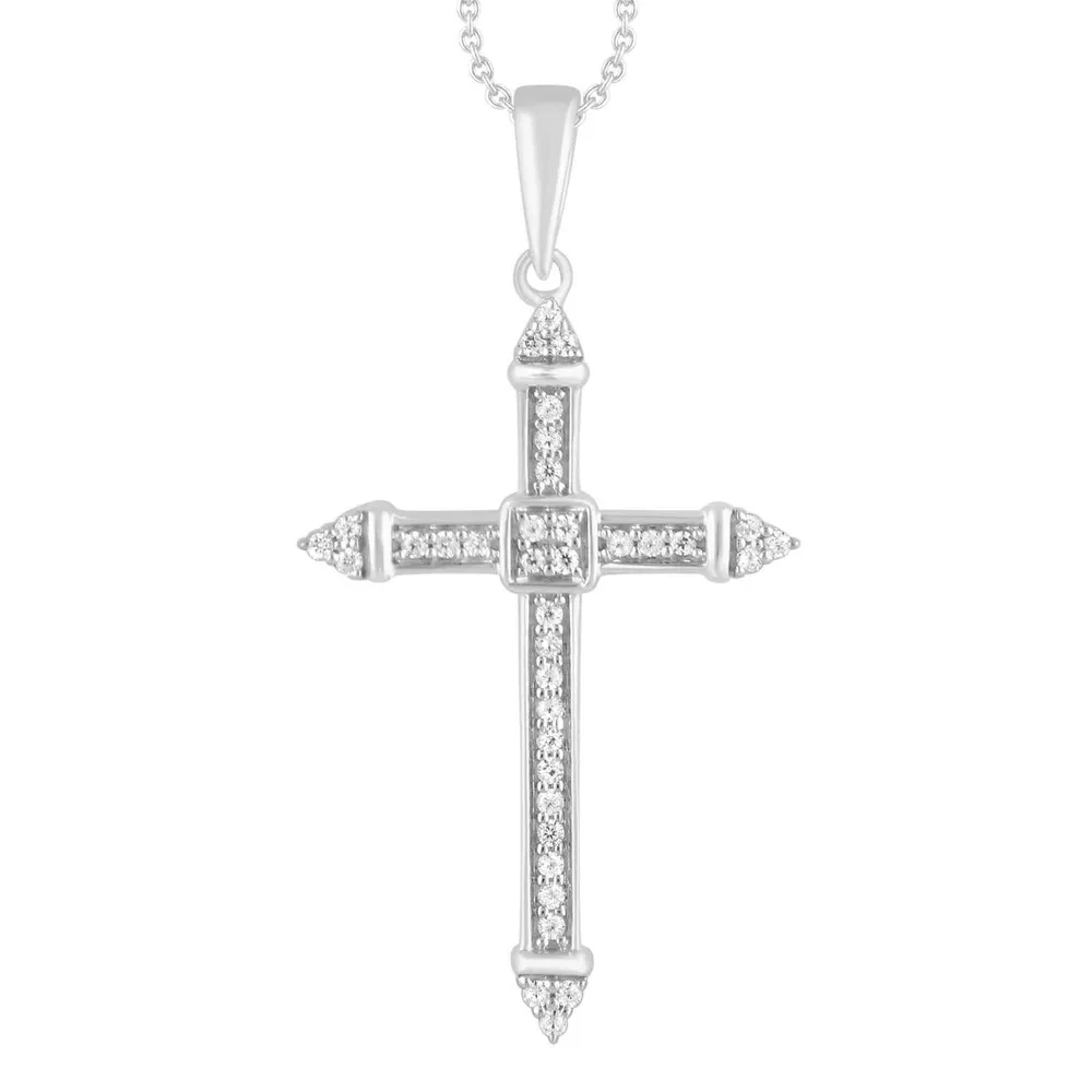 MEN’S CROSS 1/6 CT ROUND DIAMOND 10K WHITE GOLD