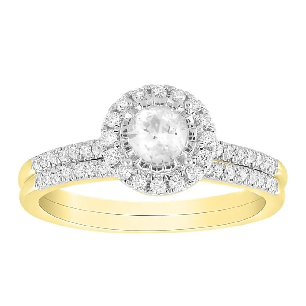 LADIES BRIDAL RING SET 1 CT ROUND DIAMOND 10K YELLOW GOLD