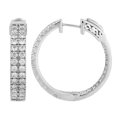 LADIES HOOPS 3 CT ROUND DIAMOND 10K WHITE GOLD