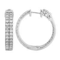 LADIES HOOPS 3 CT ROUND DIAMOND 10K WHITE GOLD