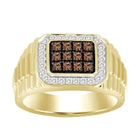 MEN’S RING 1/2 CT WHITE/CHOCOLATE ROUND DIAMOND 10K  YELLOW  GOLD