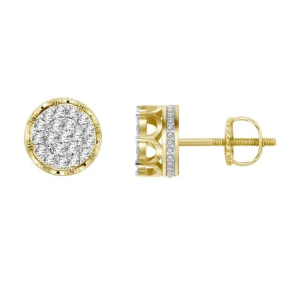 1.50CT RD DIAMONDS SET IN 10KT YELLOW GOLD MENS EARRING