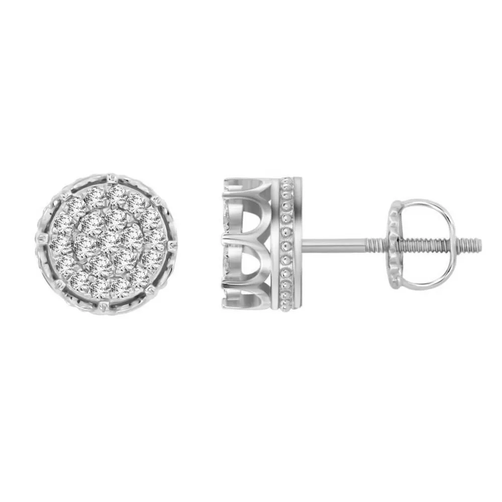 LADIES EARRING 3/4 CT ROUND DIAMOND 10K WHITE GOLD