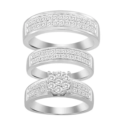 LADIES TRIO SET 10K WHITE GOLD 1 CT ROUND DIAMOND