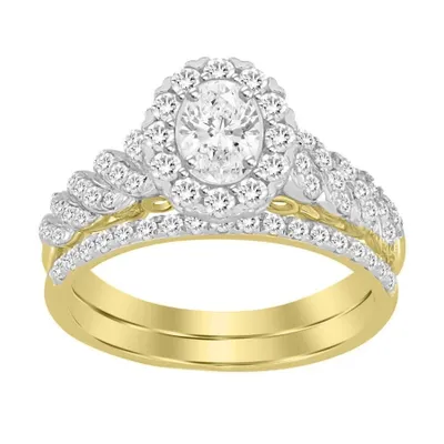 LADIES BRIDAL RING SET 1 CT ROUND DIAMOND 14K YELLOW GOLD