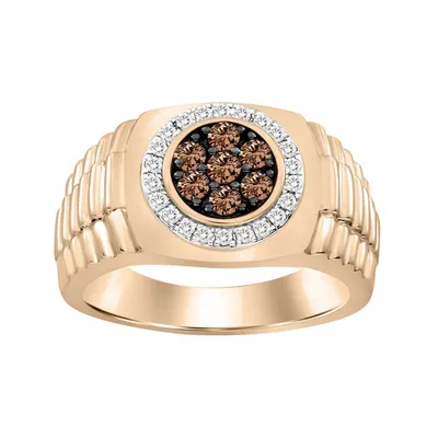 MEN’S RING 1/2 CT WHITE/CHOCOLATE ROUND DIAMOND 10K ROSE GOLD