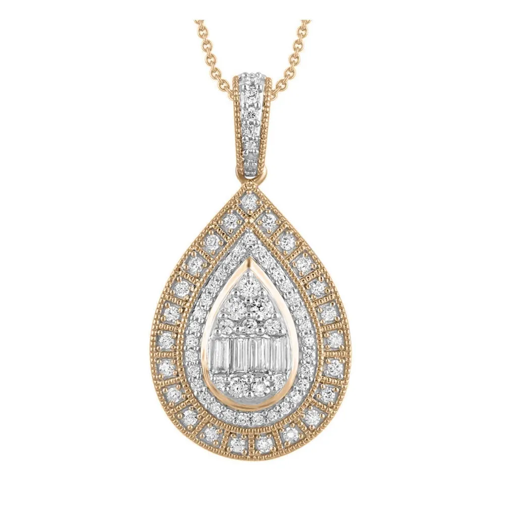 LADIES PENDANT 1/ CT ROUND/BAGUETTE DIAMOND 10K ROSE GOLD