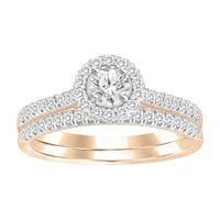 LADIES BRIDAL RING SET 1/2 CT ROUND DIAMOND 14K ROSE GOLD