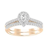 LADIES BRIDAL RING SET 1/2 CT PEAR/ROUND DIAMOND 14K ROSE GOLD