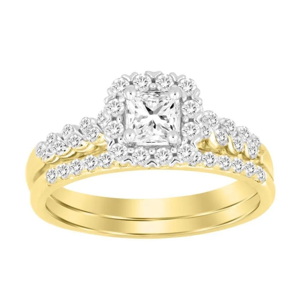 LADIES BRIDAL RING SET 1/2 CT PRINCESS/ROUND DIAMOND 14K GOLD