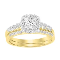 LADIES BRIDAL RING SET 1/2 CT PRINCESS/ROUND DIAMOND 14K GOLD