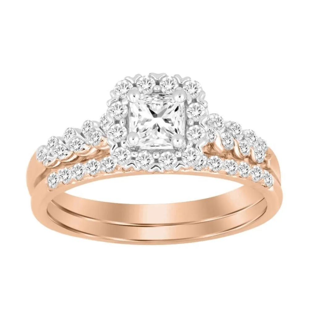 LADIES BRIDAL RING SET 1/2 CT PRINCESS/ROUND DIAMOND 14K ROSE GOLD