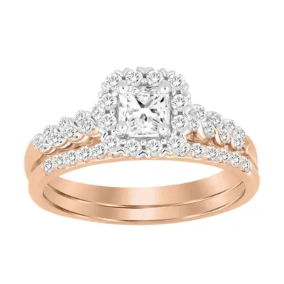 LADIES BRIDAL RING SET 1/2 CT PRINCESS/ROUND DIAMOND 14K ROSE GOLD