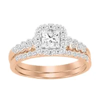 LADIES BRIDAL RING SET 1/2 CT PRINCESS/ROUND DIAMOND 14K ROSE GOLD