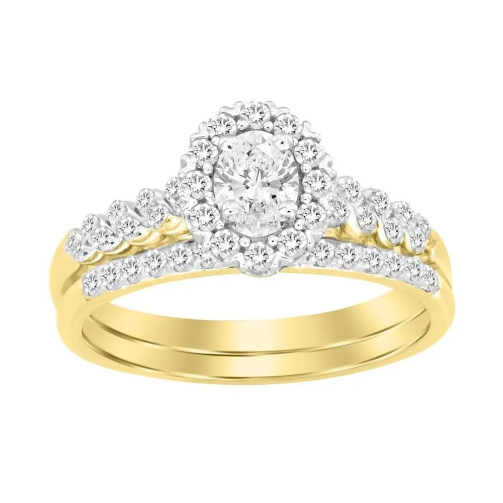 LADIES BRIDAL RING SET 1/2 CT OVAL/ROUND DIAMOND 14K YELLOW GOLD