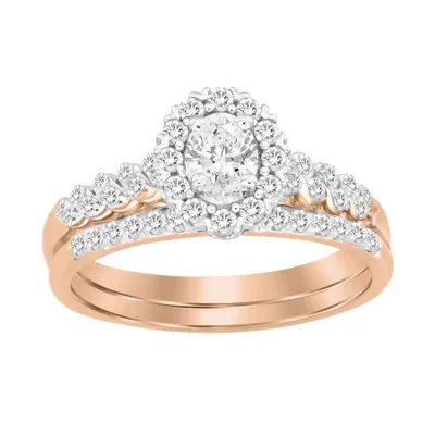 LADIES BRIDAL RING SET 1/2 CT OVAL/ROUND DIAMOND 14K ROSE GOLD