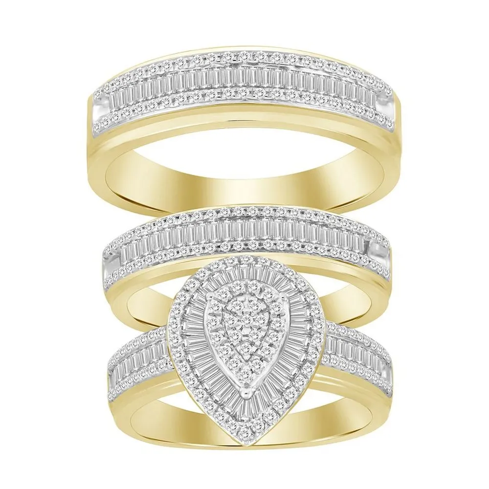 LADIES TRIO SET 1 CT ROUND/BAGUETTE DIAMOND 14K YELLOW GOLD