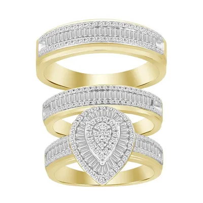 LADIES TRIO SET 1 CT ROUND/BAGUETTE DIAMOND 14K YELLOW GOLD