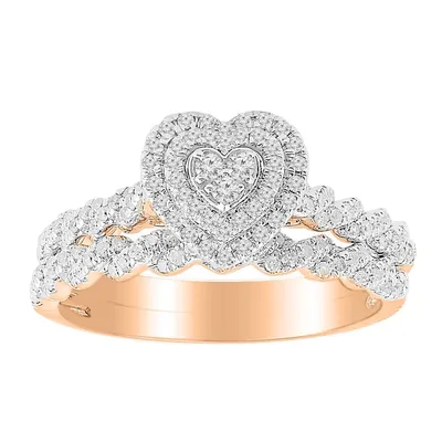 LADIES BRIDAL RING SET 1/2 CT ROUND DIAMOND 10K ROSE GOLD