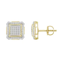 MEN’S EARRING 1/3 CT ROUND DIAMOND SILVER YELLOW PLATING