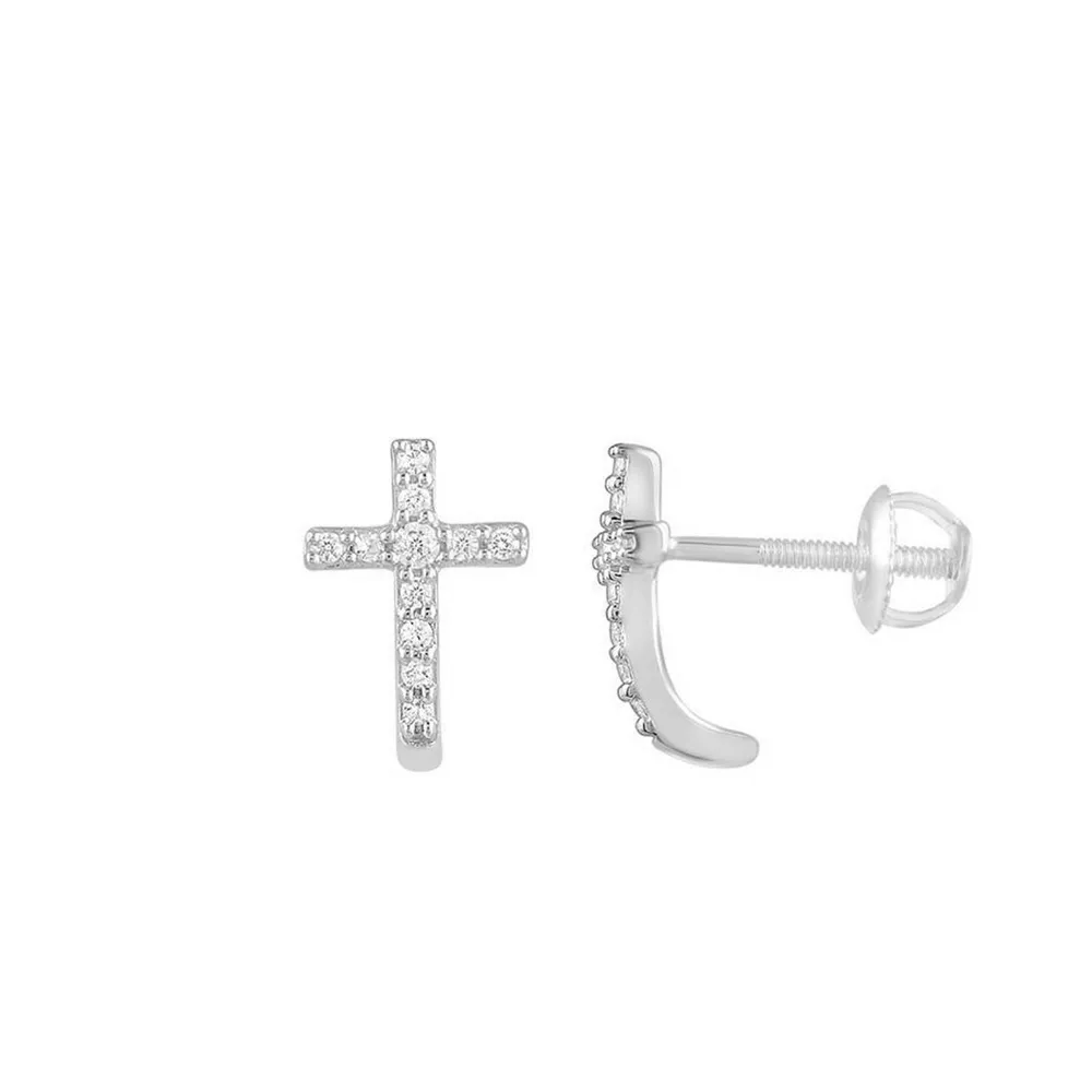 UNISEX EARRINGS 1/6 CT ROUND DIAMOND 10K WHITE GOLD