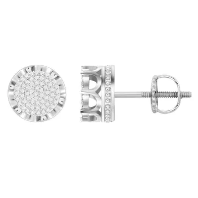 UNISEX EARRINGS 1/3 CT ROUND DIAMOND SILVER PLATING