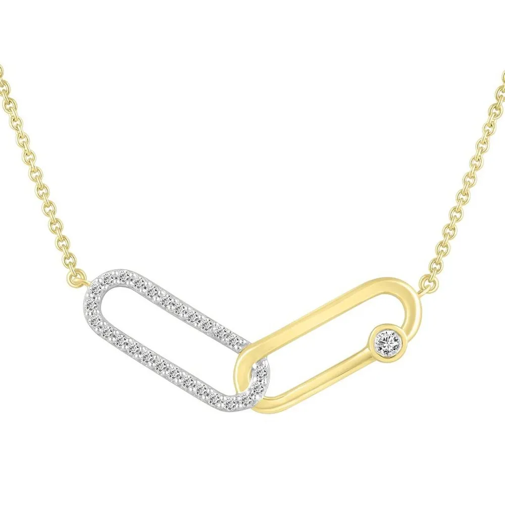 LADIES NECKLACE 1/4 CT ROUND DIAMOND 10K WHITE/YELLOW GOLD