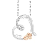 LADIES NECKLACE 1/6 CT ROUND/BAGUETTE DIAMOND 10K WHITE/ROSE GOLD