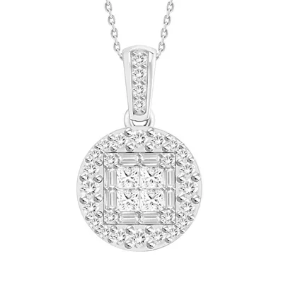 LADIES PENDANT 1/2 CT ROUND/PRINCESS/BAGUETTE DIAMOND 10K WHITE GOLD