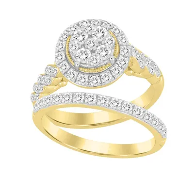 LADIES BRIDAL RING SET 1 CT ROUND DIAMOND 14K YELLOW GOLD