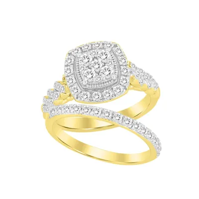 LADIES BRIDAL RING SET 1 CT ROUND DIAMOND 14K YELLOW GOLD