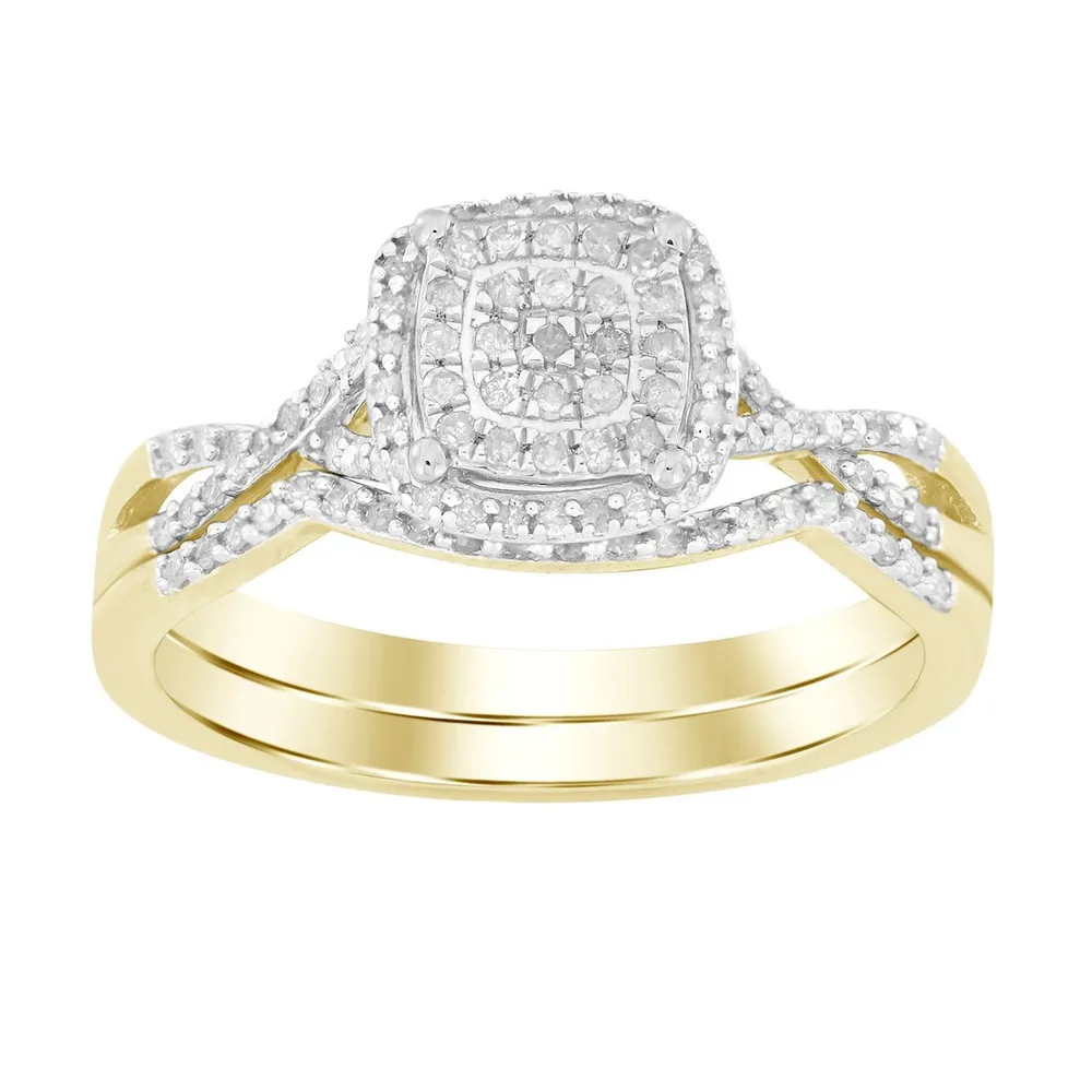 LADIES BRIDAL RING SET 1/4 CT ROUND DIAMOND SILVER YELLOW GOLD