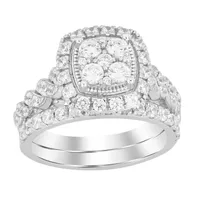 LADIES BRIDAL RING SET 1 1/2 CT ROUND DIAMOND 14K WHITE GOLD