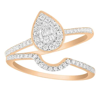 LADIES BRIDAL RING SET 1/3 CT ROUND/BAGUETTE DIAMOND 10K ROSE GOLD