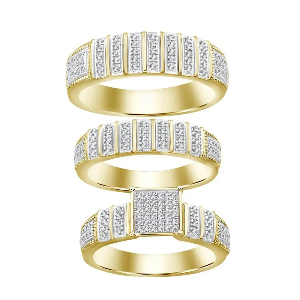 LADIES TRIO RING SET 1/2 CT ROUND DIAMOND 10K YELLOW GOLD