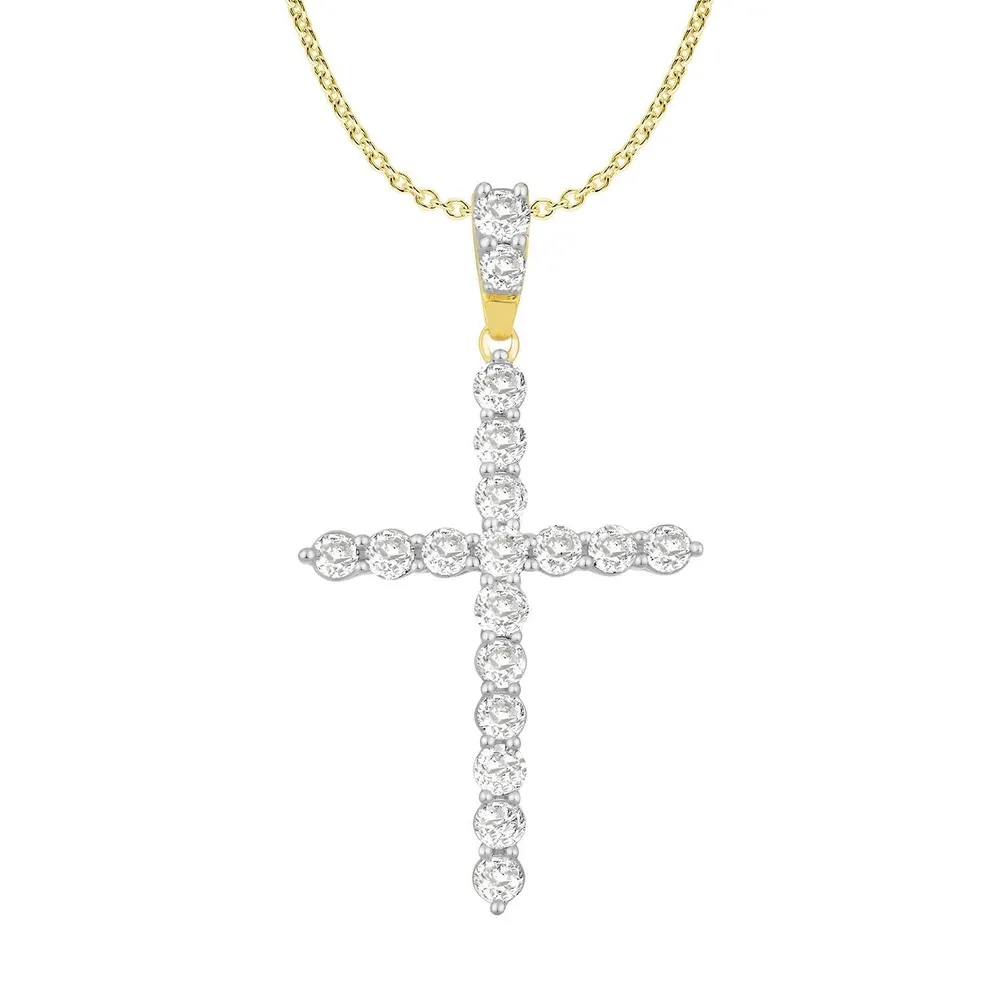 MEN’S CROSS 2 CT ROUND DIAMOND 10K YELLOW GOLD