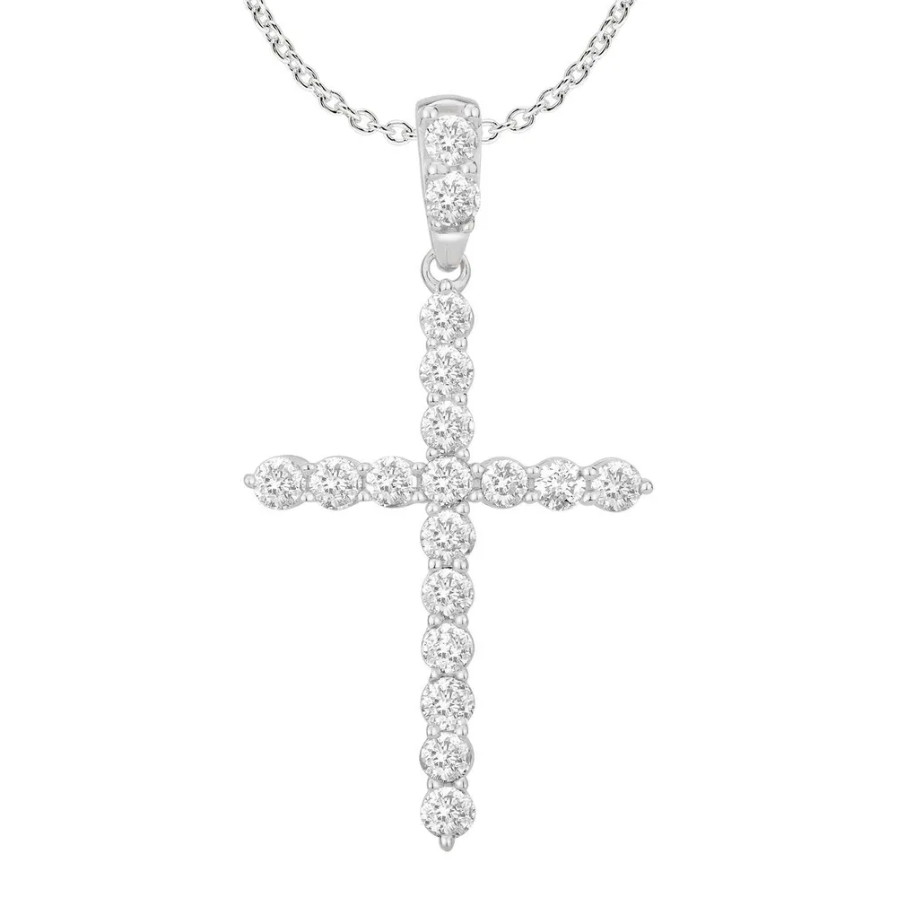 MEN’S CROSS 1 1/2 CT ROUND DIAMOND 10K WHITE GOLD