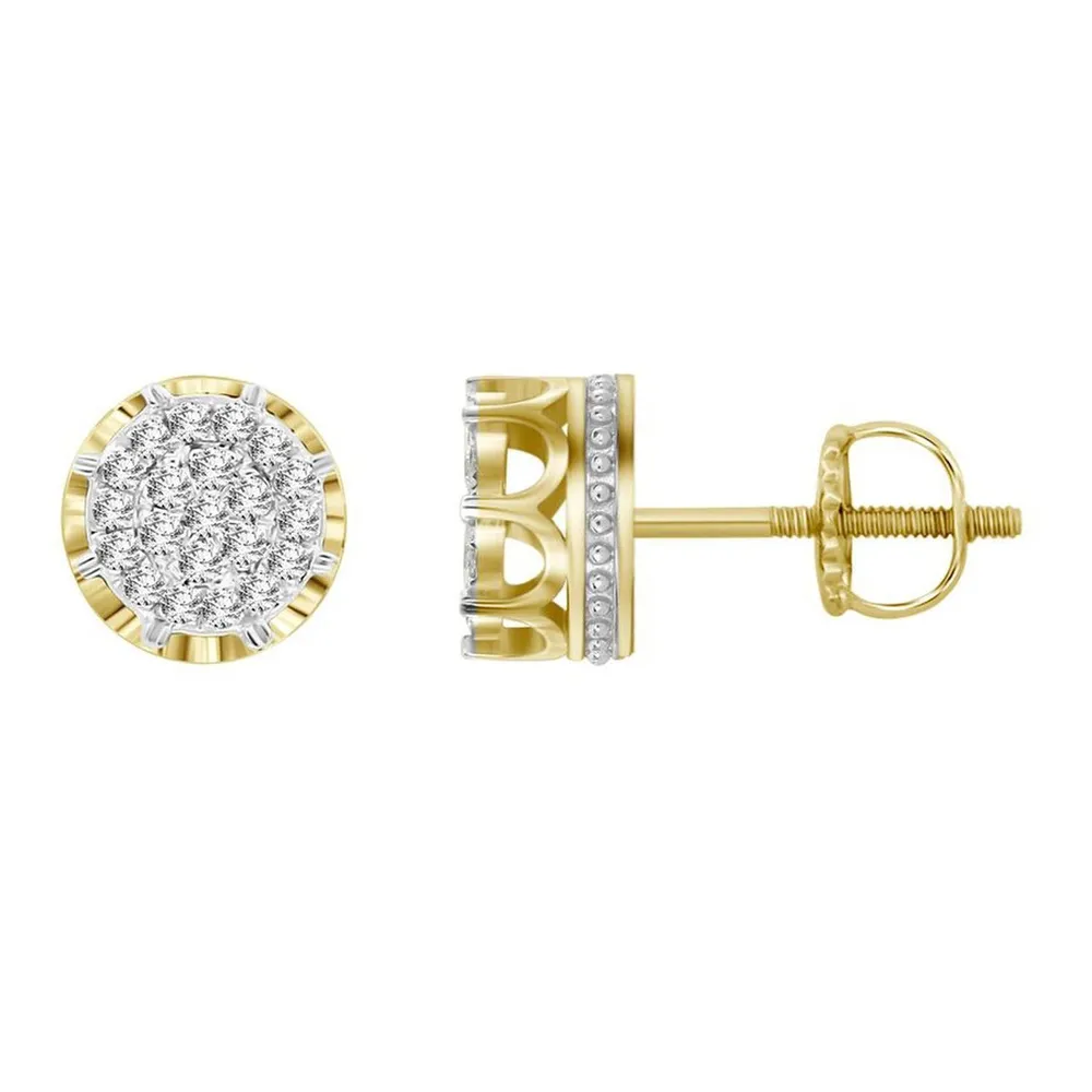 UNISEX EARRINGS 1/4 CT ROUND DIAMOND 10K YELLOW GOLD