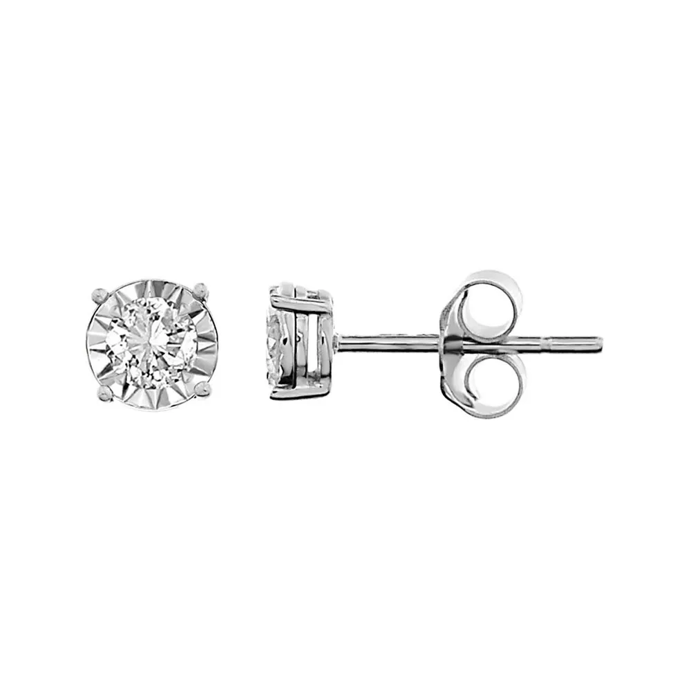 LADIES EARRINGS 1/3 CT ROUND DIAMOND 10K WHITE GOLD