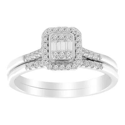 LADIES BRIDAL RING SET 1/4 CT ROUND/BAUGUTTE DIAMOND 10K GOLD