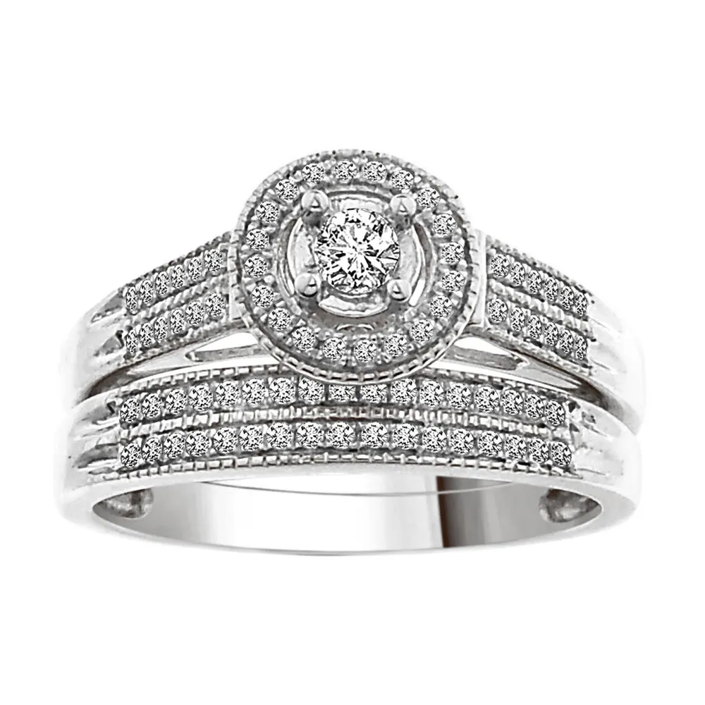 LADIES BRIDAL RING 1/3 CT ROUND DIAMOND 10K WHITE GOLD