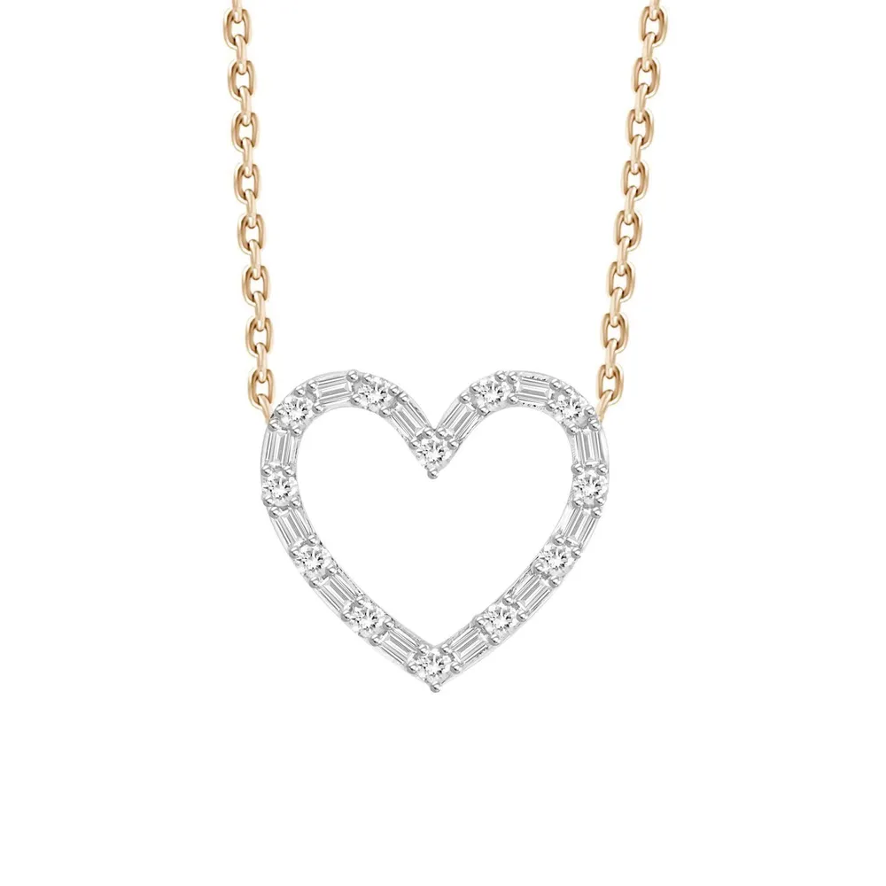 LADIES NECKLACE 1/ CT ROUND/BAGUETTE DIAMOND 10K ROSE GOLD