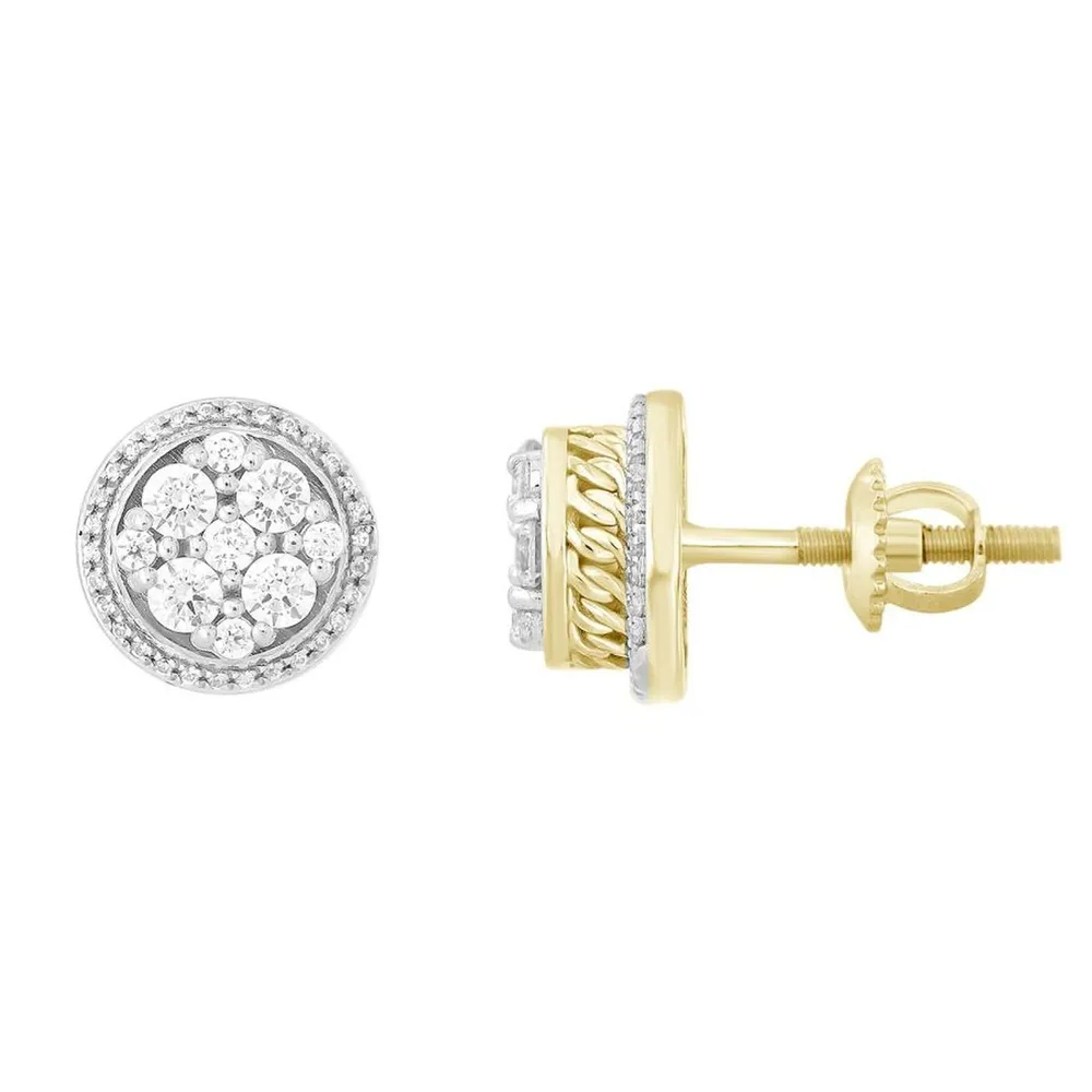 UNISEX EARRINGS 3/4 CT ROUND DIAMOND 10K YELLOW GOLD