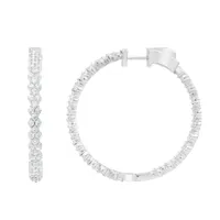 LADIES HOOPS 4 CT ROUND DIAMOND 10K WHITE GOLD