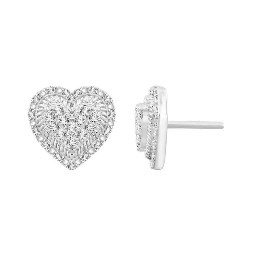 UNISEX EARRINGS 1/4 CT ROUND DIAMOND 10K WHITE GOLD